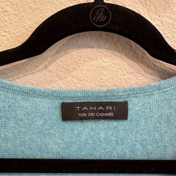 Tahari | L | teal 100% 2 Ply Cashmere Turquoise Pullover Sweater Top - Picture 6 of 7